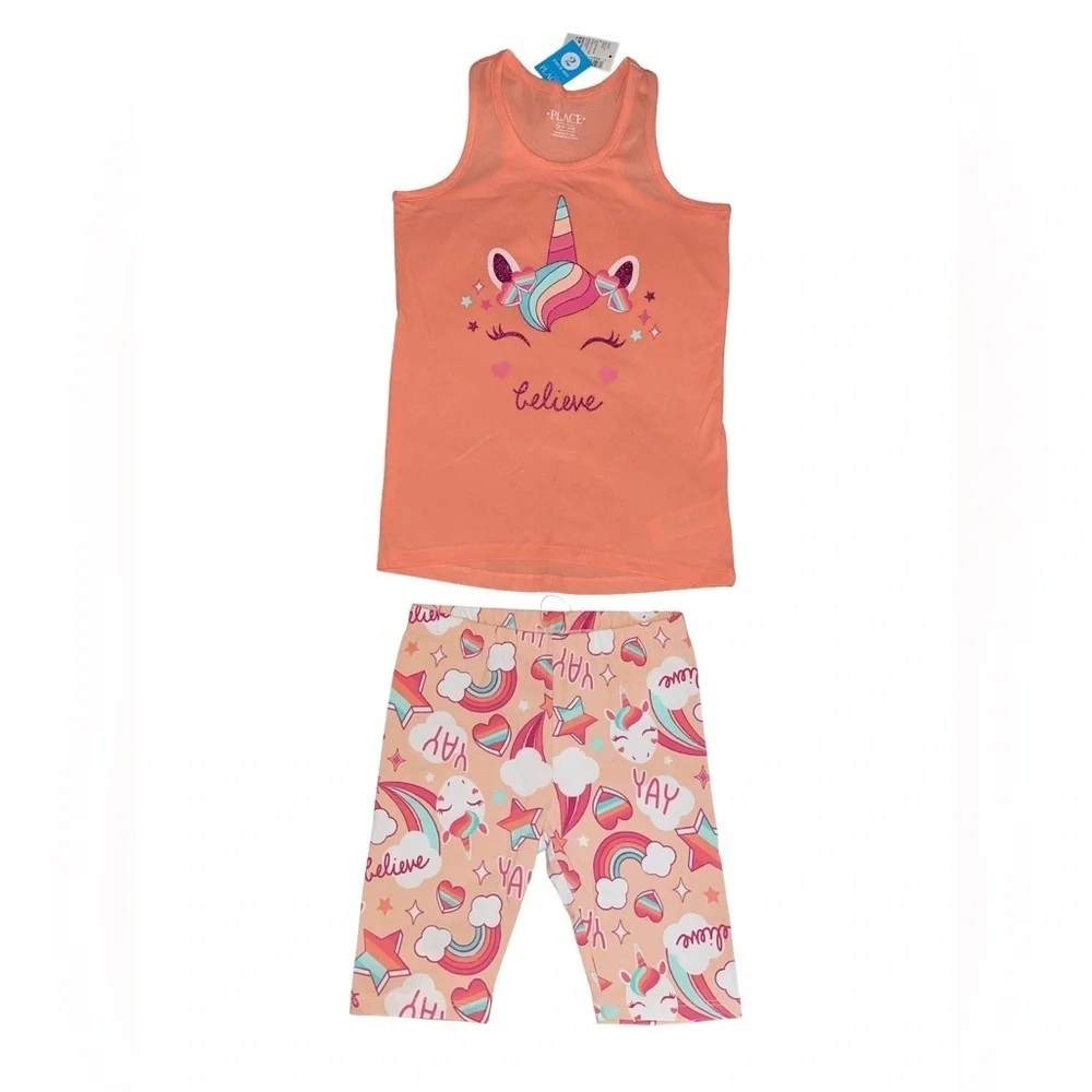 THE CHILDREN PLACE UNICORN 2 PC SHORT SET - MELON SIZE SMALL (NEW WITH TAGS) A12